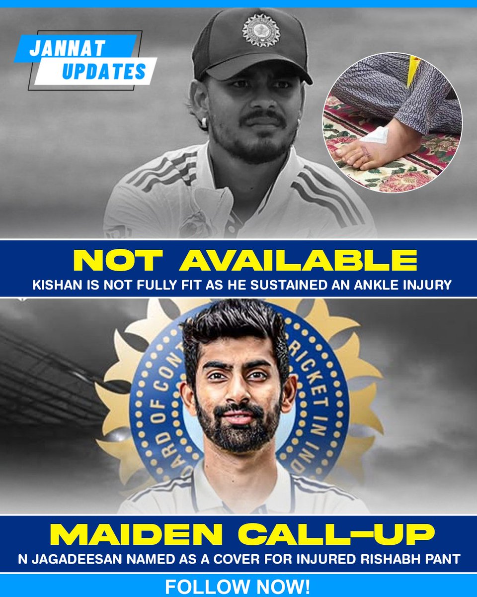 JannatUpdates18's tweet image. N. Jagadeesan called up to take Rishab Pants place after Injury.

#Cricket #INDvsENG