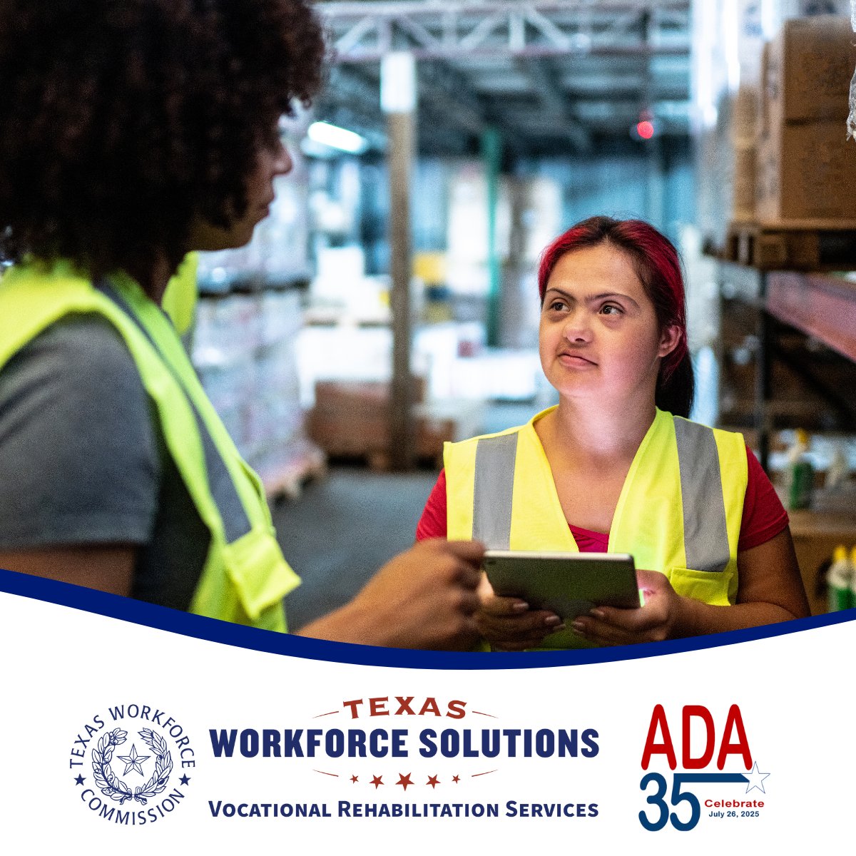 Texas Workforce Commission (@txworkforce) on Twitter photo Happy 35th #ADA Anniversary! Signed into law on 7/26/90, the ADA ensures equal rights & access for people with disabilities. TWC helps Texans with disabilities find jobs and Texas employers find talent. Learn more: pulse.ly/hi4vb6nyq1
#disability #TWC #Texas #ThanksToTheADA Happy 35th #ADA Anniversary! Signed into law on 7/26/90, the ADA ensures equal rights & access for people with disabilities. TWC helps Texans with disabilities find jobs and Texas employers find talent. Learn more: pulse.ly/hi4vb6nyq1
#disability #TWC #Texas #ThanksToTheADA
