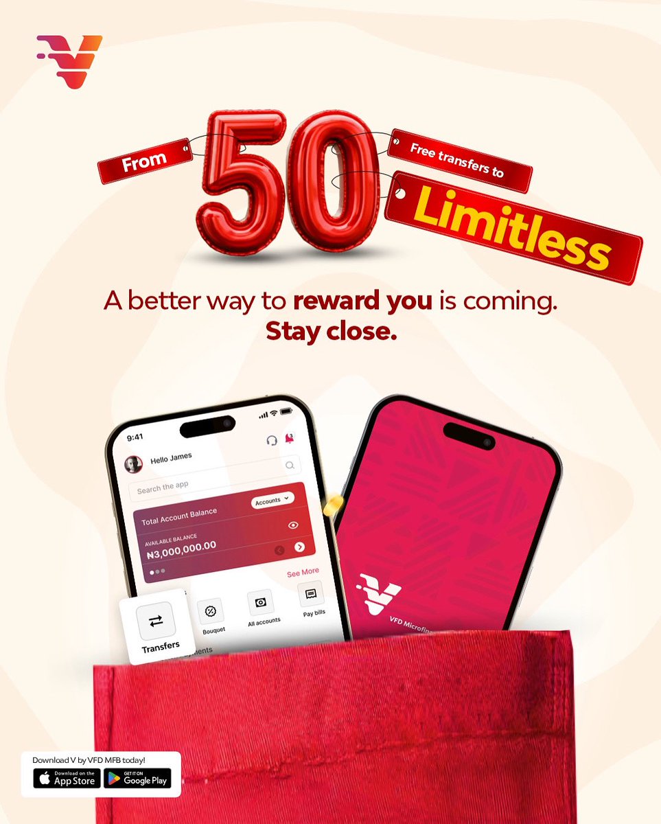 Vfdbankng's tweet image. A better way to reward you is coming.
You’ll love this one…

#vbankrewards #unlimitedtransfers #bankingthatgivesyoumore