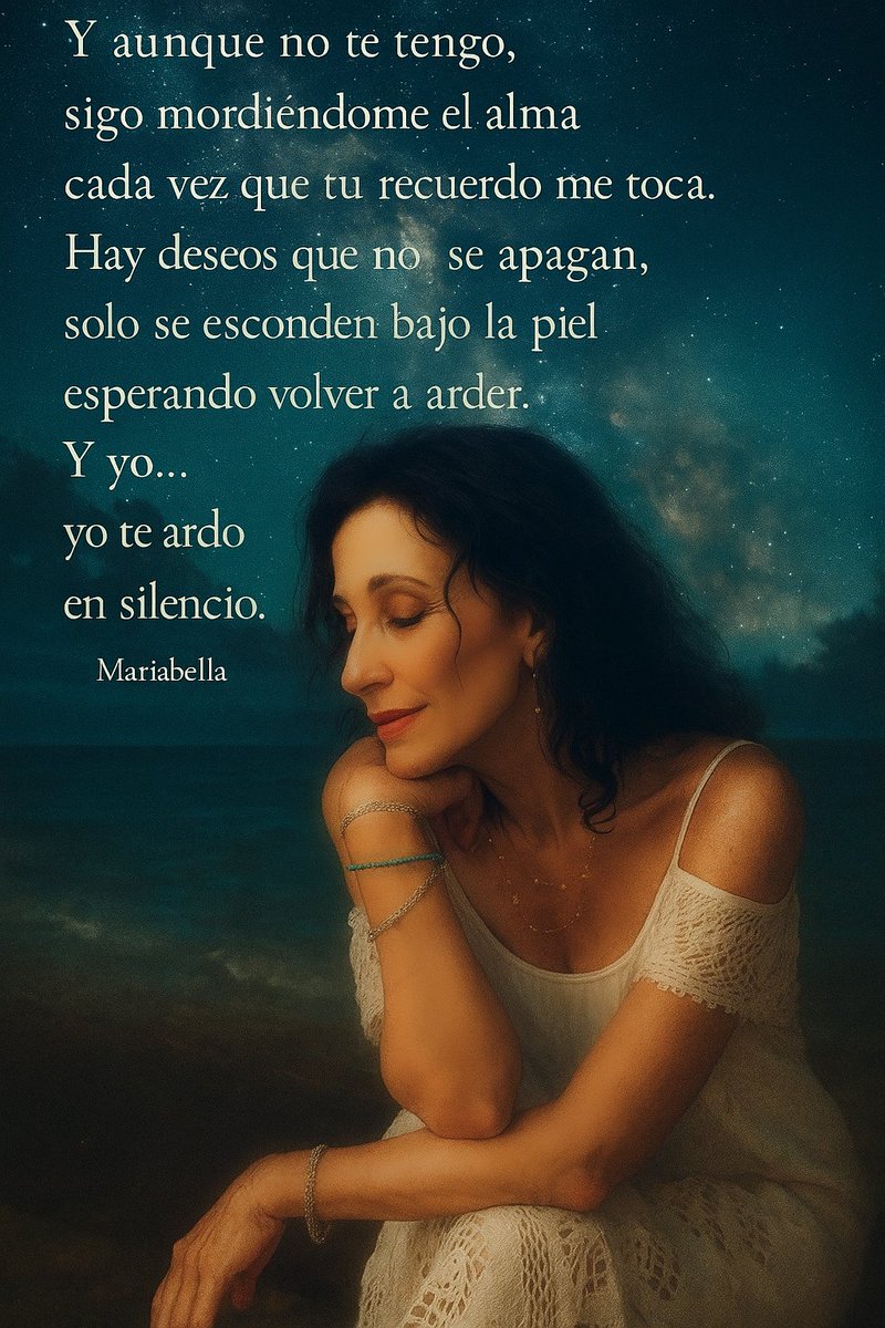MaraIsabelRod19's tweet image. Y aunque no te tengo, sigo mordiéndome el alma cada vez que tu recuerdo me toca.
Hay deseos que no se apagan,solo se esconden bajo la piel esperando volver a arder, y yo...
Yo te ardo en silencio.