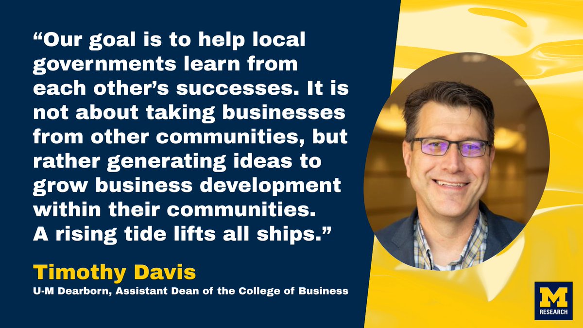 UMich's tweet image. The eCities project launched by iLabs at @UM_Dearborn’s College of Business blends data analytics with valuable feedback from municipalities to share insights that equip all Michigan communities with tools to develop thriving business environments. myumi.ch/qZQQ4