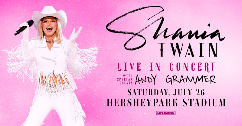 Hershey Entertainment Venues (@hersheyent) on Twitter photo Seeing <a href="/ShaniaTwain/">Shania Twain 💎💎💎</a>️ and <a href="/andygrammer/">Andy Grammer</a> tonight? Know before you go ⬇️
🚪 Doors open at 6 PM | Show begins at 7:30 PM.
👜 Bags must be 5”x8”x1” or smaller.
💳 We are a cashless venue.
🚗 Parking included - show ticket, follow signs.
🎟️ bit.ly/49MEg39 Seeing <a href="/ShaniaTwain/">Shania Twain 💎💎💎</a>️ and <a href="/andygrammer/">Andy Grammer</a> tonight? Know before you go ⬇️
🚪 Doors open at 6 PM | Show begins at 7:30 PM.
👜 Bags must be 5”x8”x1” or smaller.
💳 We are a cashless venue.
🚗 Parking included - show ticket, follow signs.
🎟️ bit.ly/49MEg39