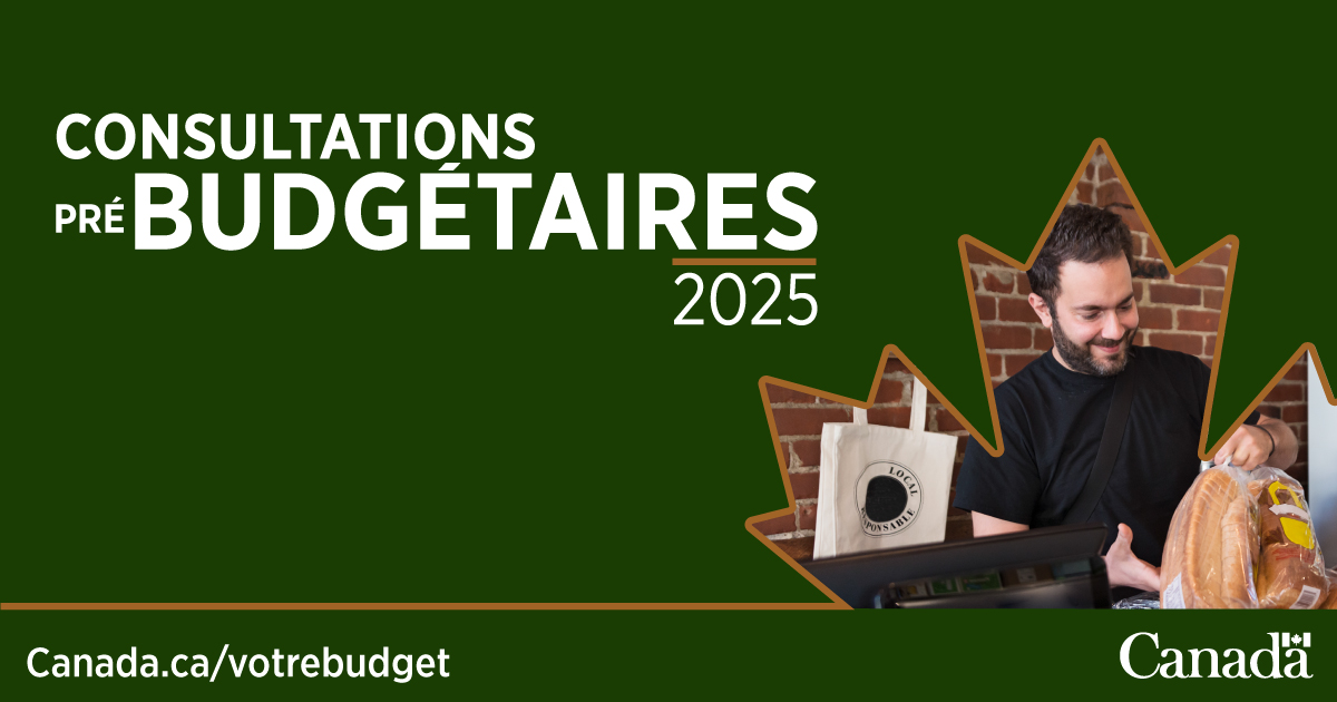 FinancesCanada's tweet image. Comment les Canadiens et les #EntreprisesCdn peuvent-ils contribuer davantage à l’économie changeante d’aujourd’hui?
Exprimez-vous en prenant part aux consultations en cours sur le budget fédéral de 2025. Vous avez jusqu’au 28 août 2025 : ow.ly/jxrx50WvsLo
#VotreBudget