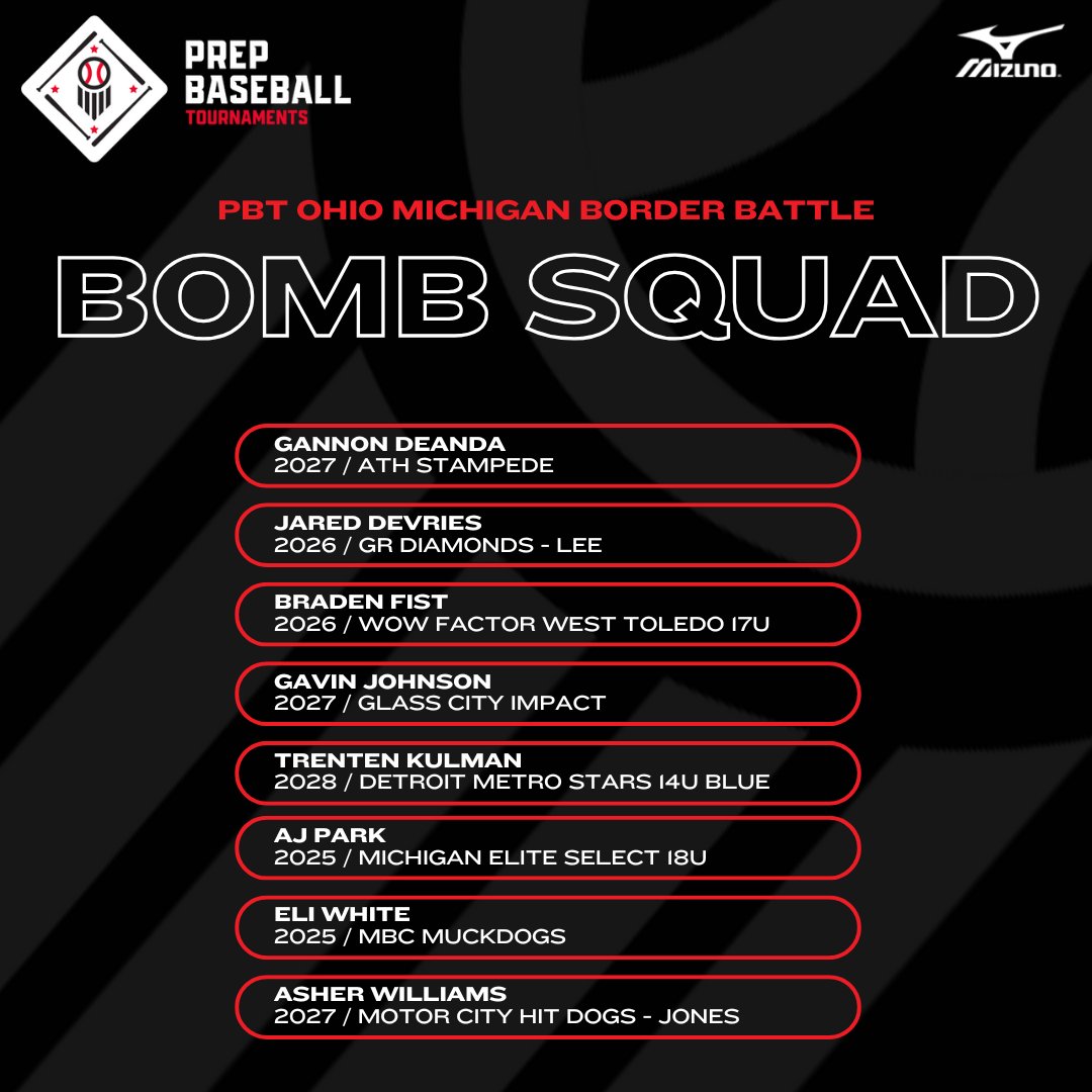 PrepBaseballOH's tweet image. 🏆PBT Ohio Michigan Border Battle🏆
💣Bomb Squad from Thursday, 7/24💣
@PBRTournaments | @pbtscouting | @PrepBaseOHScout