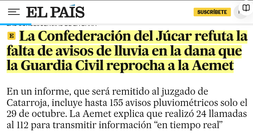 fernandoorasio's tweet image. A quién sirve la Guardia Civil cuando dice que no hubo avisos bastantes en la dana? Otra trama interesada como la UCO y sus informes.
¡Hubo 155 avisos de la CHJúcar el 29 de octubre!