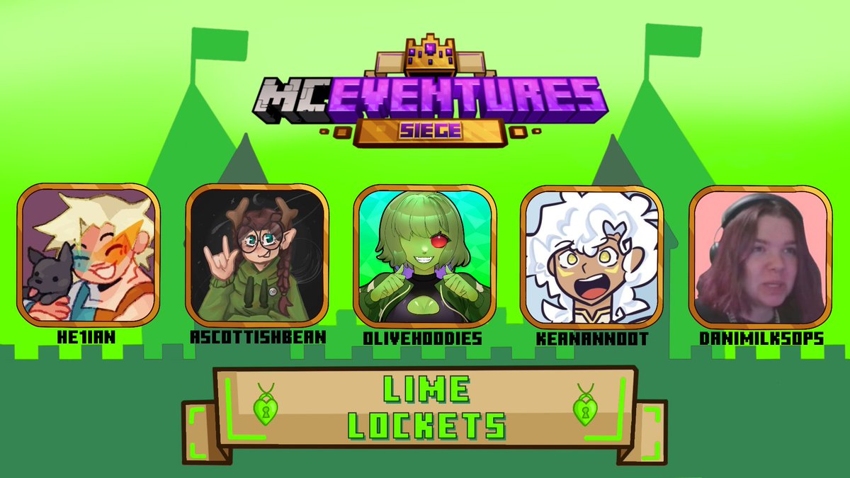 MCEventures (@mceventures) on Twitter photo Introducing the Lime Lockets👑
<a href="/he1ian/">helian 🩵🧡</a> <a href="/ascottishbean/">Bean</a> <a href="/olivehoodies/">olive 🎉</a> <a href="/KeananNoot/">KeananNoot</a> <a href="/DaniMilksops/">Dani Milksops 🥛</a>
Watch them compete in Siege on Sunday 3rd August at 8pm BST ⚔️ Introducing the Lime Lockets👑
<a href="/he1ian/">helian 🩵🧡</a> <a href="/ascottishbean/">Bean</a> <a href="/olivehoodies/">olive 🎉</a> <a href="/KeananNoot/">KeananNoot</a> <a href="/DaniMilksops/">Dani Milksops 🥛</a>
Watch them compete in Siege on Sunday 3rd August at 8pm BST ⚔️