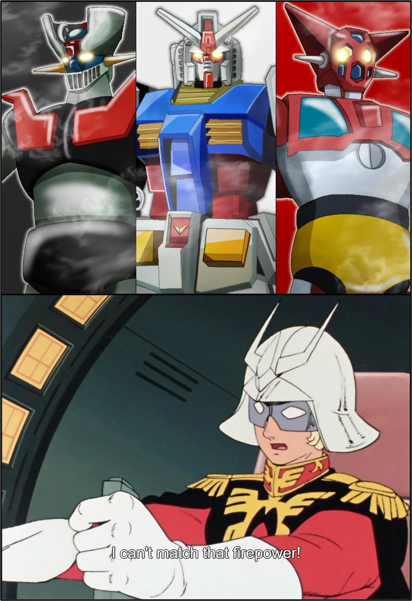 Imagine how scared shitless Char Aznable must be whenever he had to fight the RX-78-2 Gundam, Mazinger Z &amp; Getter Robo (SRW Holy Trinity) during the older SRW games 😂