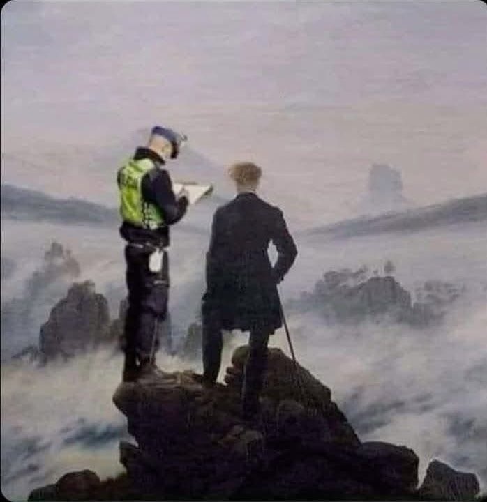 knuffsed's tweet image. If painted today to summarise the UK
Wanderer above the Sea of Fog
Painting (1818) by German Romanticist artist Caspar David Friedrich
