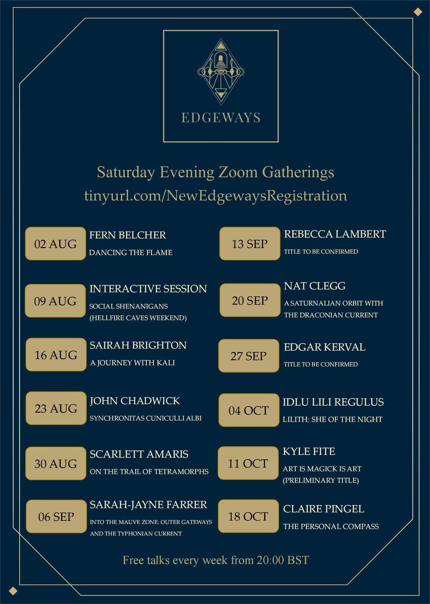 BEHOLD! The updated Schedule of Shenanigans for the coming weeks! Due to a shift in the schedule this evening will be an evening of togetherness. Usual mad tangents expected! See you there!! 🖤💚✨️