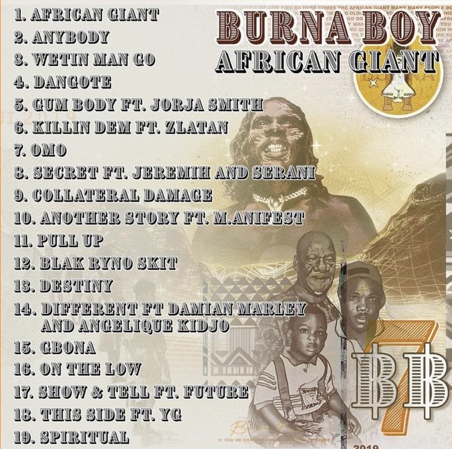 whatsonshuffle's tweet image. 6 years ago today, Burna Boy released his 4th studio album 'AFRICAN GIANT'. 🔥
— What are your favourite songs off the album?