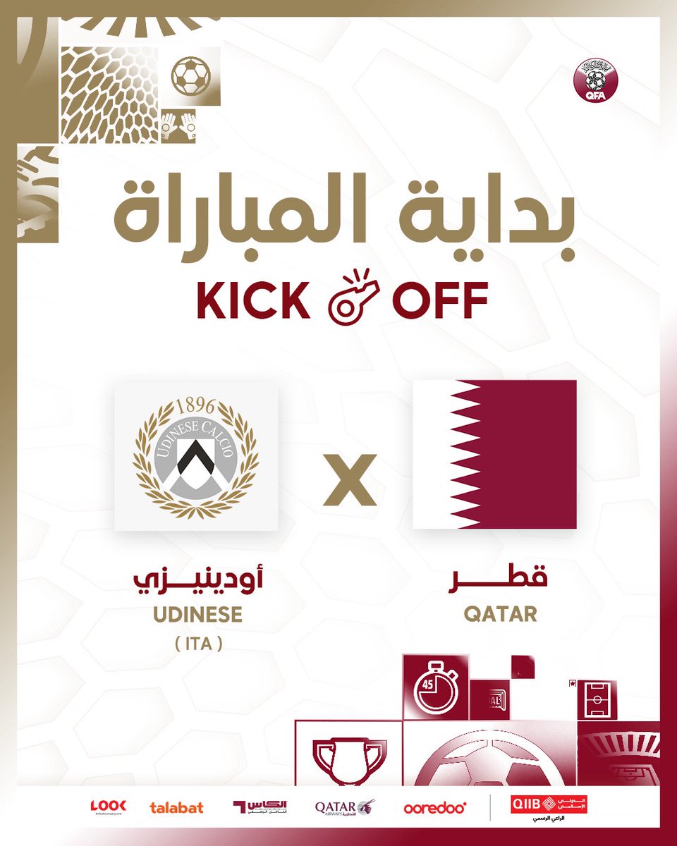 QFA's tweet image. بـدايـة الـمـبـاراة ⚽️
قطر 🆚 أودينيزي
مباراة ودية بمعسكر النمسا 🇦🇹.
#العنابي
#رحلتنا_إلى2026