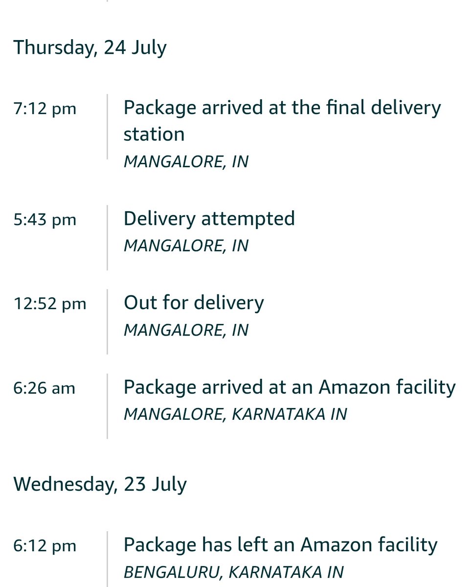 kadri007's tweet photo. @AmazonHelp @amazonIN @AmazonHelp  This order was placed on July 10th, first a defective product came , now the replacement is getting delayed giving false claim of delivery attempted. Please check on your delivery executives in Mangalore who are misleading. Sitting in office and calming. https://t.co/tX4edcvT4e