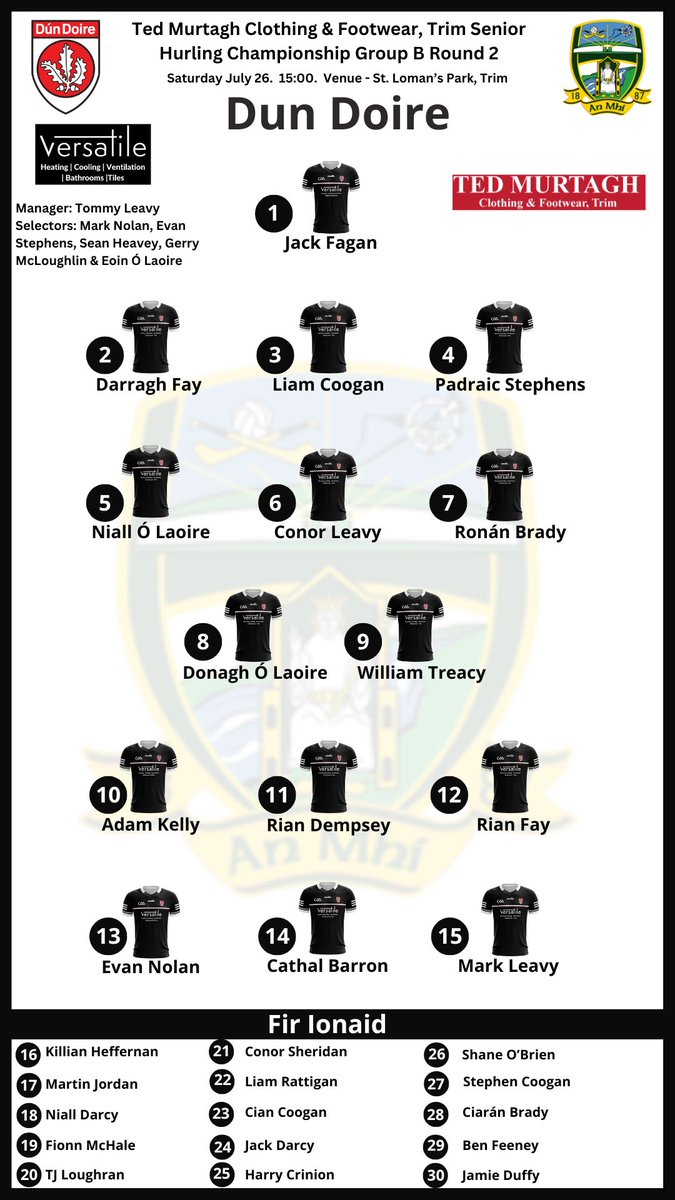 MeathGAA's tweet image. The team news for this afternoon’s @tedmurtaghstrim SHC game between @Dunderry_Gaa & Killyon.
#MeathClubChamp25 #HistoryCalls