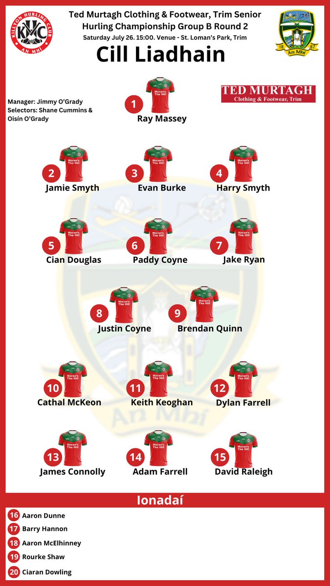 MeathGAA's tweet image. The team news for this afternoon’s @tedmurtaghstrim SHC game between @Dunderry_Gaa & Killyon.
#MeathClubChamp25 #HistoryCalls