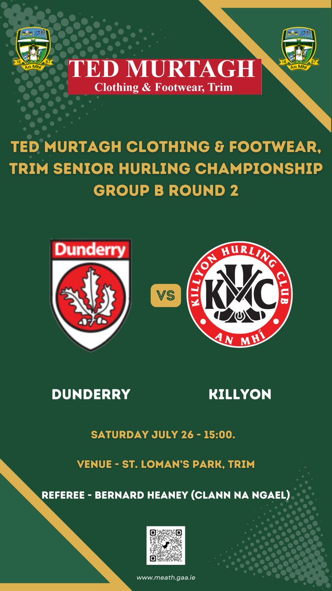 MeathGAA's tweet image. The team news for this afternoon’s @tedmurtaghstrim SHC game between @Dunderry_Gaa & Killyon.
#MeathClubChamp25 #HistoryCalls