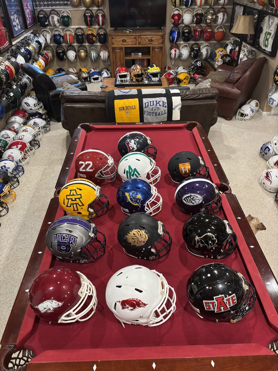 JerryQuickel's tweet image. State of Helmets #33! Arkansas wins the award for best nicknames for a state with classics like Muleriders, Wonderboys, Boll Weevils, Reddies,and of course the one of a kind Razorbacks! The UAPB logo is a one of a kind as well! Only missing @abc_football @CFBHome