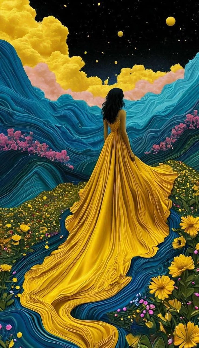 She walked where the stars whispered,
Wearing sunshine and painting galaxies with every step. ✨🌼