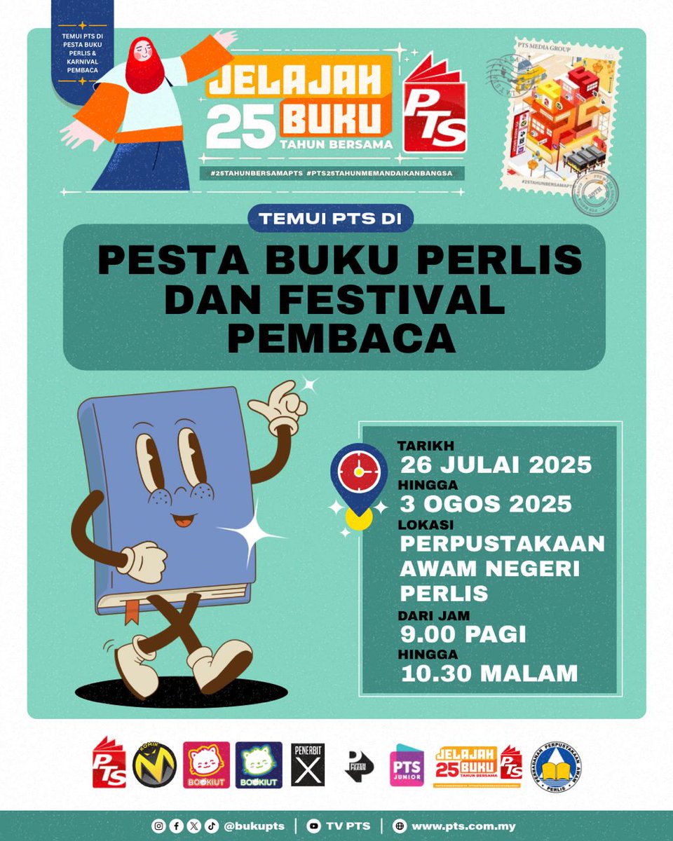 bukuPTS's tweet photo. 📚✨ Jelajah Buku PTS kini singgah di Perlis!

Mari meriahkan Pesta Buku Perlis & Festival Pembaca bersama PTS — himpunan buku-buku menarik, aktiviti pembaca dan pelbagai tawaran istimewa menanti anda!

📍 Perpustakaan Awam Negeri Perlis
📅 26 Julai – 3 Ogos 2025
🕘 9.00 pagi – 10.30 malam

Sama ada anda peminat buku fiksyen, bukan fiksyen, buku kanak-kanak atau buku motivasi — semuanya ada! Jumpa anda di sana!