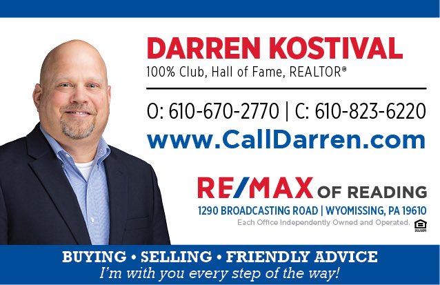 SpotlightBerks's tweet image. THANK YOU to Darren Kostival and REMAX of Reading. Proudly serving Berks County real estate needs since 2004. Their generous support of SPOTLIGHT ON BERKS SPORTS and the belief that EVERY ATHLETE MATTERS is greatly appreciated.
dkostival.remax.com