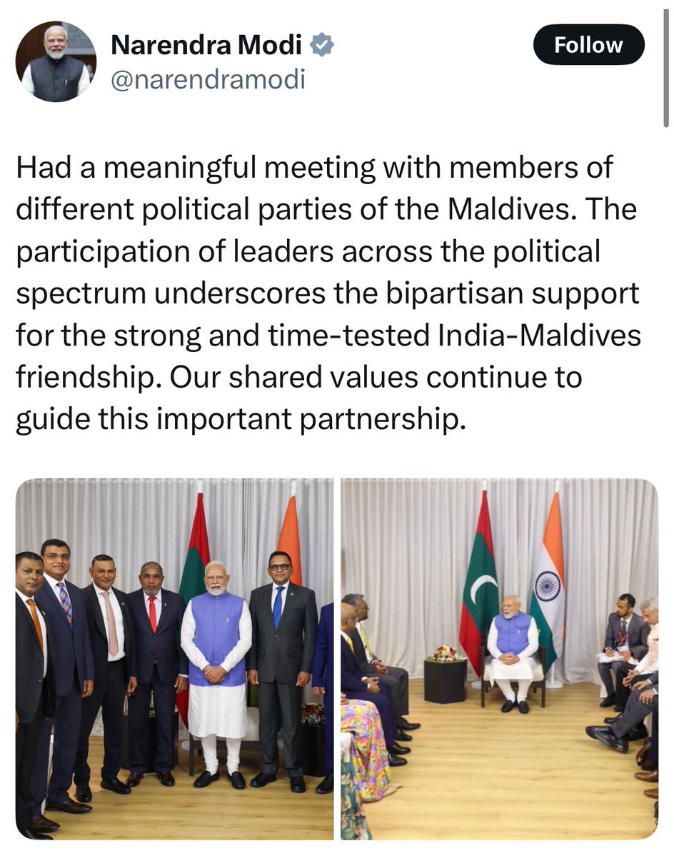 Attends all party meeting in Maldives 
Skips all party meeting in India  😇😅