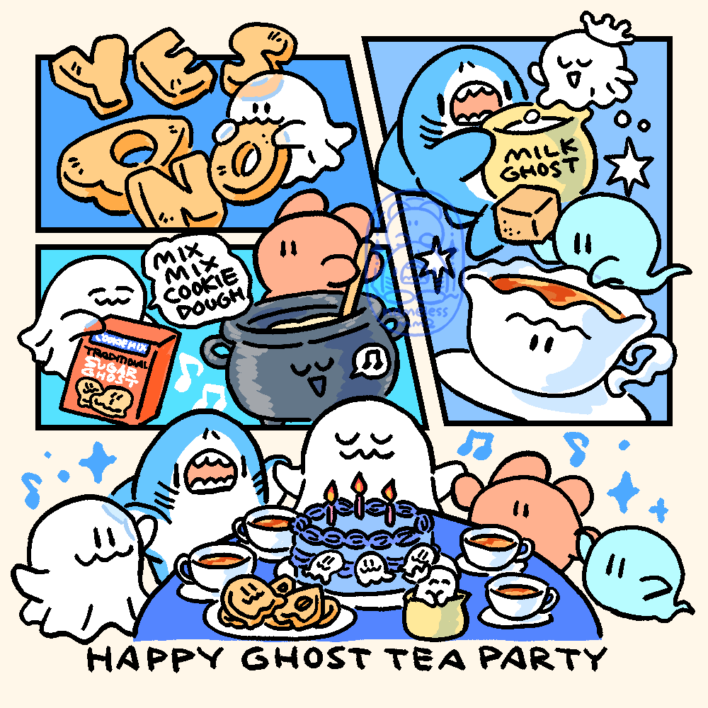 namelessmm2's tweet image. おばけのティーパーティー👻☕️
#幽霊の日 #イラスト #illustration