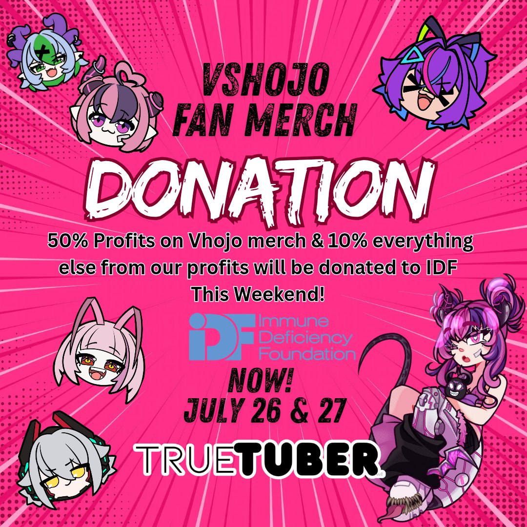 Hi everyone! 👋 
Please don't forget that this weekend we are donating 50% of our profits from vshojo fan merch and 10% of our profits from all other in stock merch to IDF! 

We want to do what we can to help! 
Thank you for your continued support!