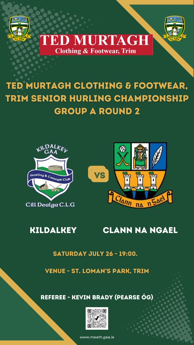 MeathGAA's tweet image. The @KildalkeyHCC team news for this evening’s @tedmurtaghstrim SHC game against @clann_na.
There was no Clann na nGael panel received.
#MeathClubChamp25 #HistoryCalls
