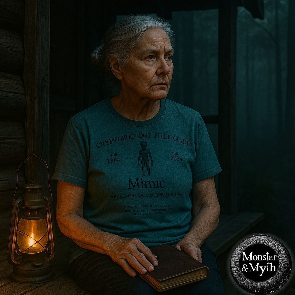 MonsterAndMyth's tweet image. Occasionally, the forest murmurs. At times, it observes. Our Cryptozoology Field Guide shirt showcases the Appalachian Mimic, a shape-changer shrouded in legends and mist. Perfect for those who believe their eyes. Visit monsterandmyth.etsy.com. #Cryptid #Cryptids #Cryptidcore…