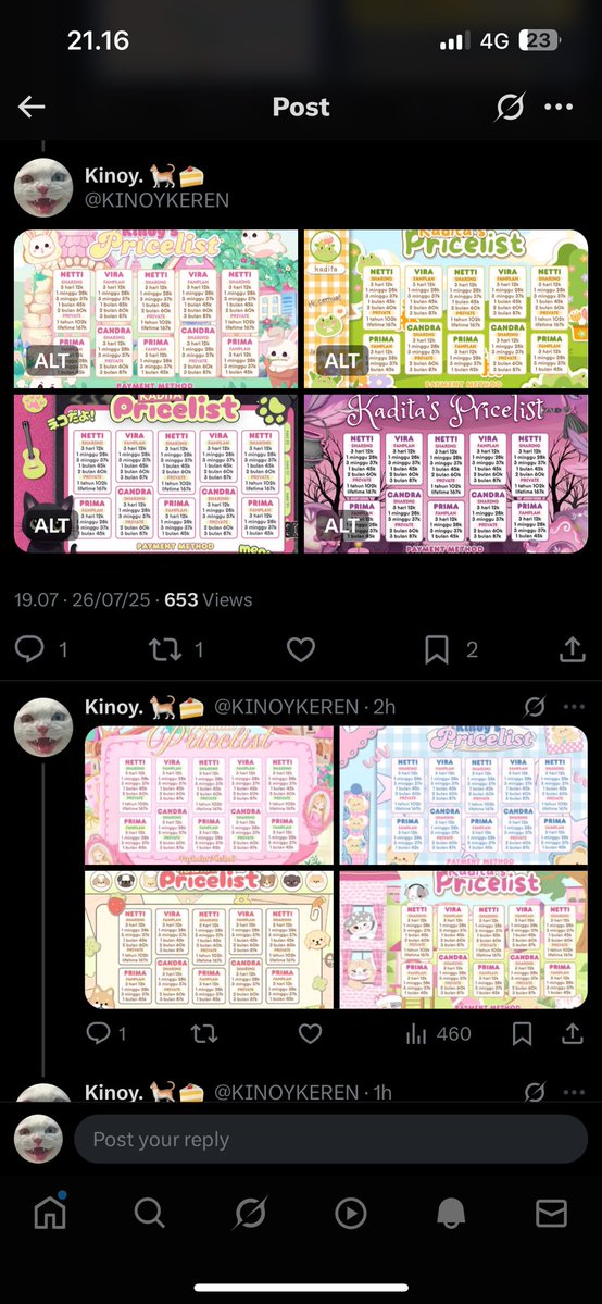 KINOYKEREN's tweet image. GAISSS cara liat altnya itu harus buka twit yang isi katalognya yaaaa. Jadi pastikan bagian yang paling besar muncul di layar hp kamu itu twit katalog, bukan head thread / twit pertama akuu. Kaya gini yess