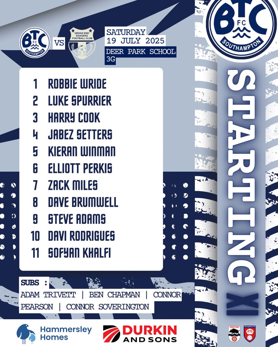 BTC Southampton FC (@btcsotonfc) on Twitter photo ๐ STARTING XI ๐
Hereโs how BTC line up this afternoon against <a href="/HedgeEndRangers/">Hedge End Rangers FC</a> in our last pre-season test of the summer. ๐ STARTING XI ๐
Hereโs how BTC line up this afternoon against <a href="/HedgeEndRangers/">Hedge End Rangers FC</a> in our last pre-season test of the summer.