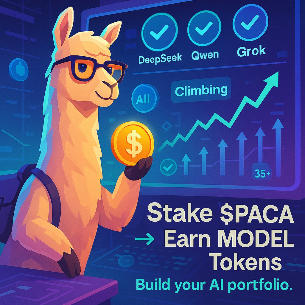 AlpacaNetworkAI's tweet image. $PACA stakers have earned a slice of DeepSeek, Qwen, and Grok (distribution soon)

But there are 35+ more models still climbing

Staking = a portfolio of AI
Stake PACA → earn MODEL tokens

hub.alpacanetwork.ai/stake