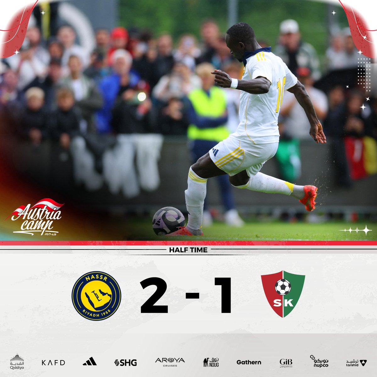 AlNassrFC's tweet image. ⏱️ | نهايـة الشـوط الأول"
#النصر 2 - 1 يوهان
#النصر_يوهان
#النصر_في_النمسا 🇦🇹