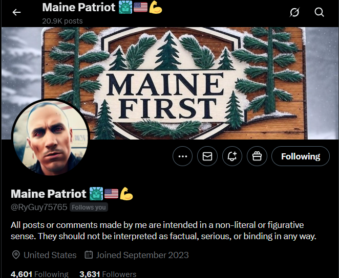 TruthSlingerX's tweet image. .
🚨Featured #Maine Patriot of the Day🚨
Follow THIS guy... 👇because I said so! 🤣
No seriously awesome follower/supporter/friend.
@RyGuy75765 #Maine #MEpolitics