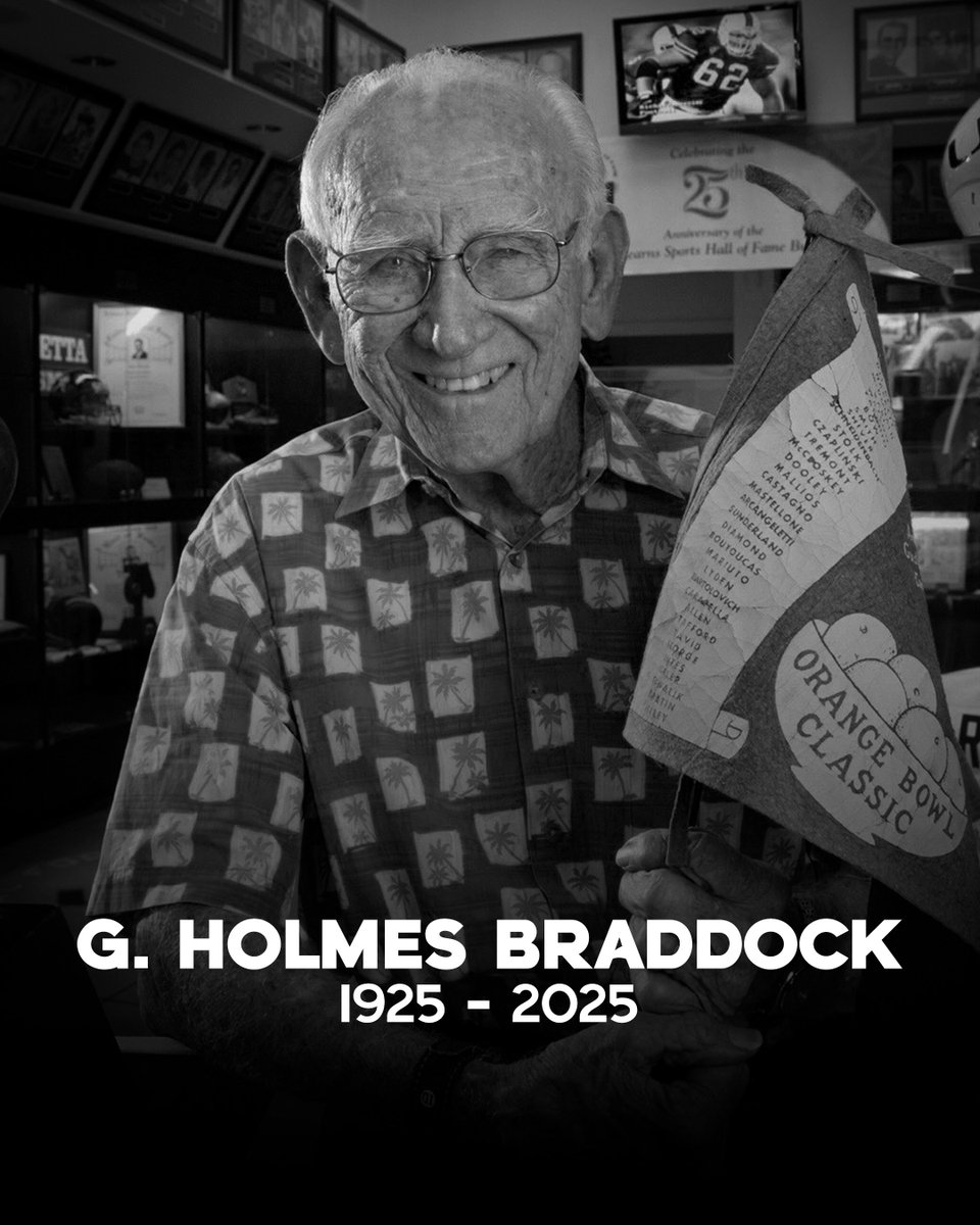 Miami Hurricanes Football (@canesfootball) on Twitter photo G. Holmes Braddock truly lived the Hurricanes spirit on the field, in the classroom, and throughout our community.
His vision and civic service reshaped Miami‑Dade schools for equity and excellence. His incredible support for Miami athletics was second to none. 
We honor his G. Holmes Braddock truly lived the Hurricanes spirit on the field, in the classroom, and throughout our community.
His vision and civic service reshaped Miami‑Dade schools for equity and excellence. His incredible support for Miami athletics was second to none. 
We honor his