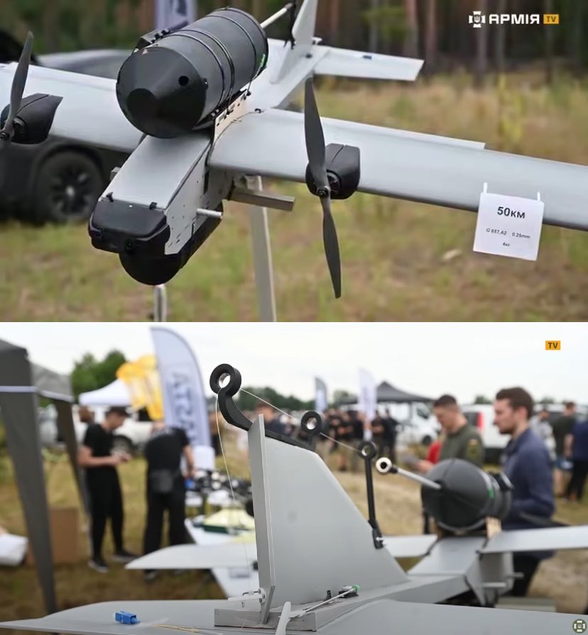 dronesdeguerra's tweet image. Dron ucraniano FPV con alas fijas y con fibra óptica y alcance de 50 km