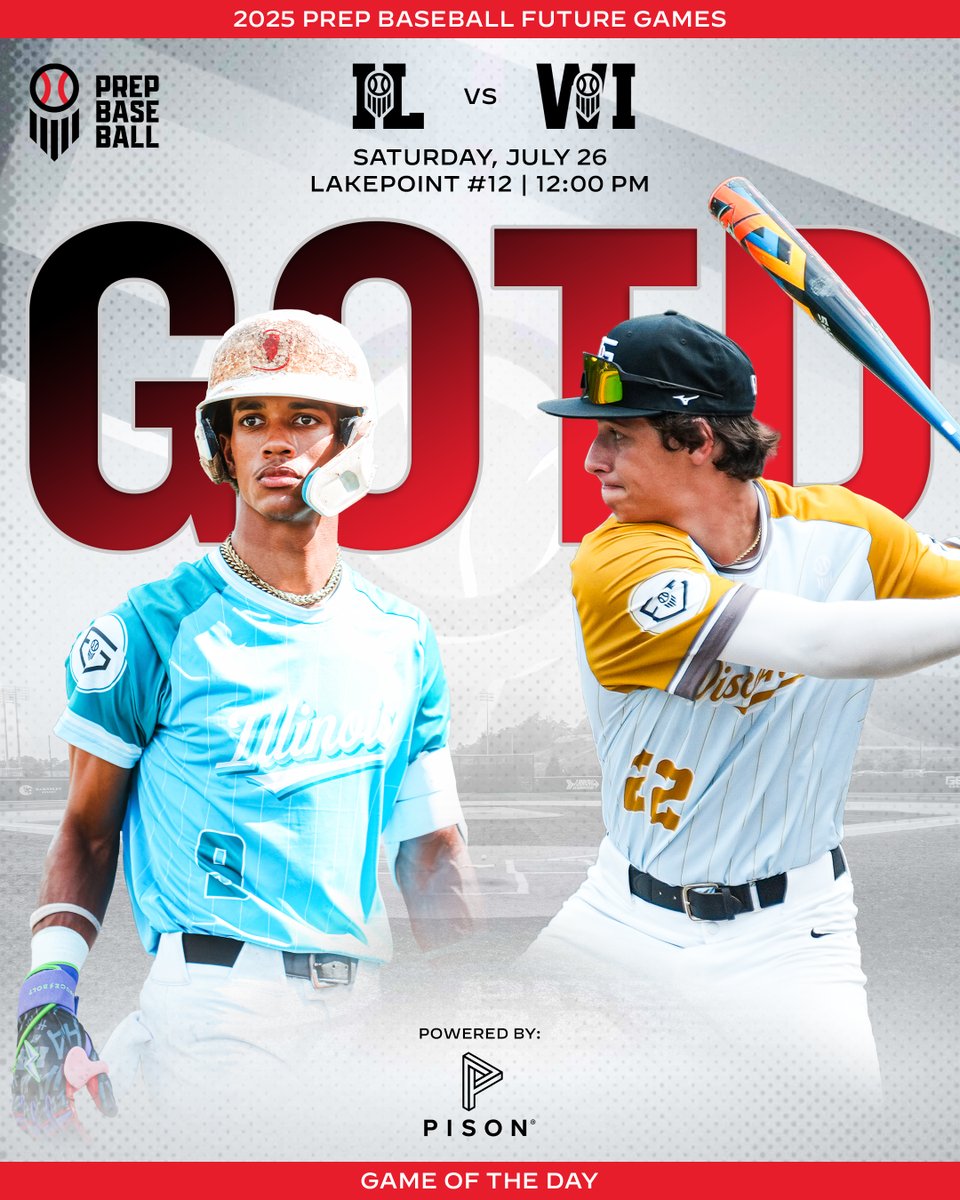 𝐅𝐮𝐭𝐮𝐫𝐞 𝐆𝐚𝐦𝐞𝐬: 𝗚𝗮𝗺𝗲 𝗼𝗳 𝘁𝗵𝗲 𝗗𝗮𝘆  
🔋: <a href="/pisontech/">Pison</a> / <a href="/PisonBaseball/">Pison Baseball</a>

<a href="/PrepBaseballIL/">Prep Baseball Illinois</a> vs <a href="/PrepBaseballWI/">Prep Baseball Wisconsin</a> 

📍: <a href="/LakePointSports/">LakePoint Sports</a> #12 

⏰: 12:00 PM