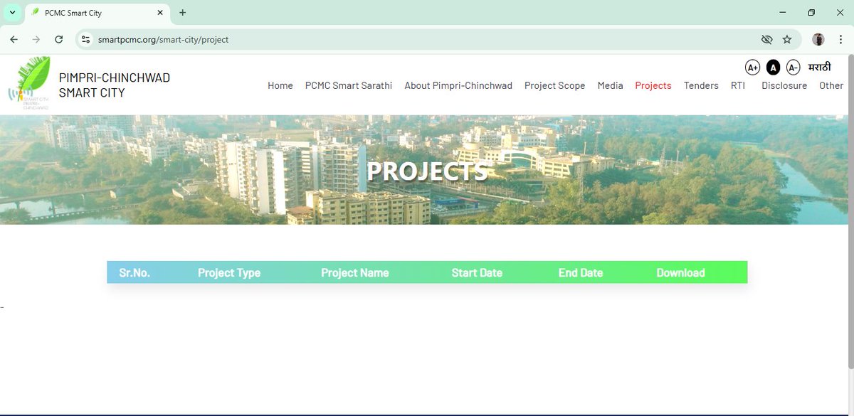 researchanand's tweet image. Dear @CMOMaharashtra List of projects delivered / WIP / Initiated / Planned is missing from the website.
Why there is RTI for projects funded on tax money.
Here is the screenshot of the website.
PCMC is awarded clean city award, but cant find any information about he same.