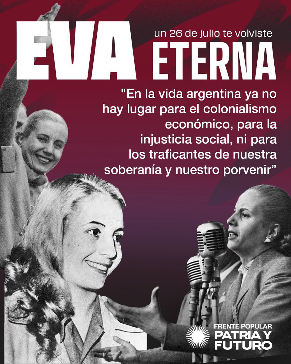 PatriayFuturoAR's tweet photo. Eva, un 26 de julio te volviste eterna 🤍 https://t.co/xKXmNpDgwj