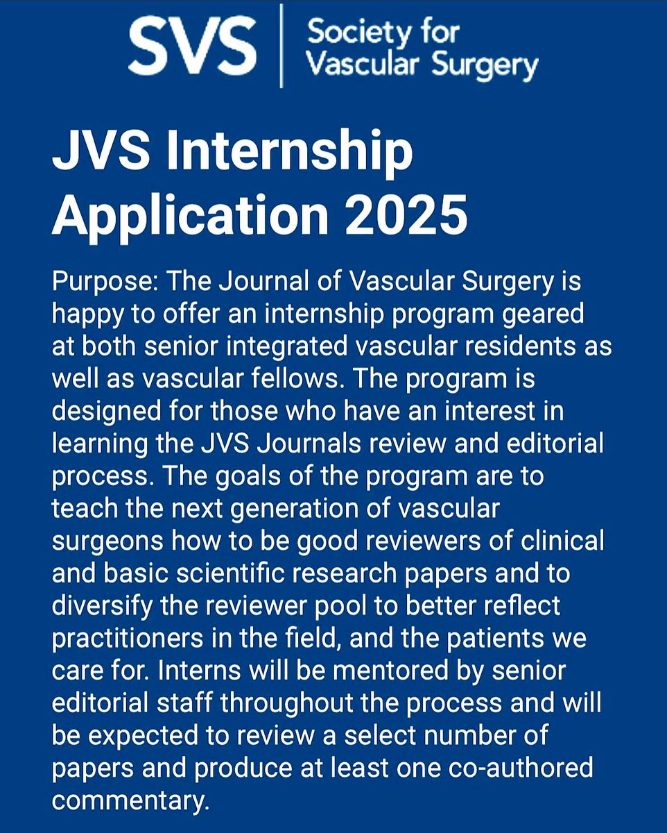 JVSVL's tweet image. 
jvs_vl
Take advantage of this unique opportunity to get an inside look at the JVS family of journals’ review and editorial process!
📅 Applications are open until July 28th
Apply now ➡️ bit.ly/4kn9qTf