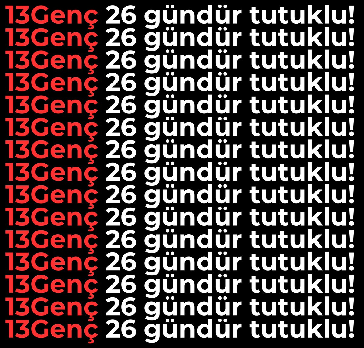 ghostelestiritr's tweet image. Siyasi rekabet uğruna gençlerin 26 gündür tutuklu bırakıldığı bir düzende yaşıyoruz.
Arkadaşlarımızı serbest bırakın.
#13GenceÖzgürlük