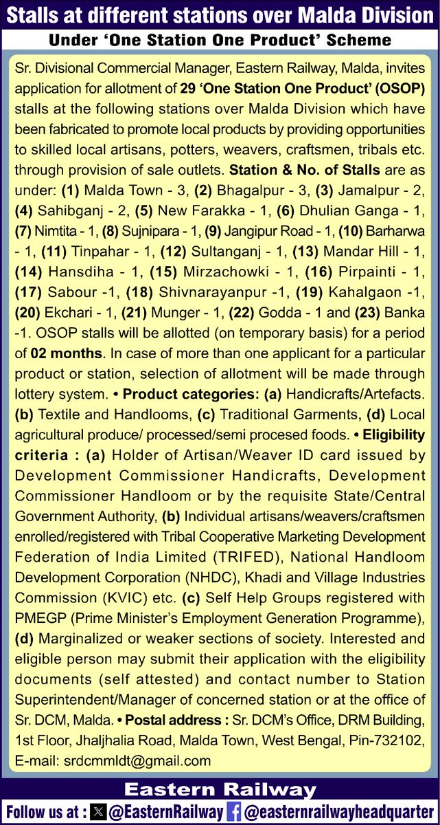 Stalls at different stations over Malda Division