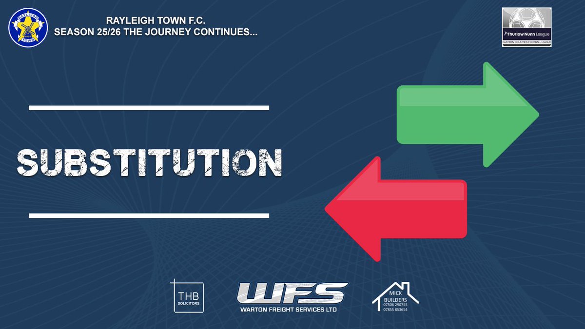 RayleighTownFC1's tweet image. 26/SUB
🔴 MB 1 RTFC 0 🟡
Joe Hunter replaces the injured Adam Wright