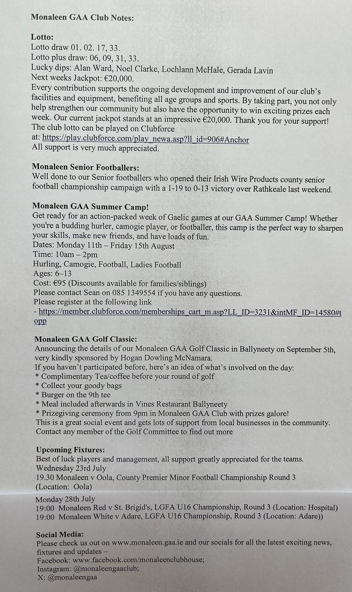 LimerickCLG's tweet image. Monaleen GAA Club Notes: