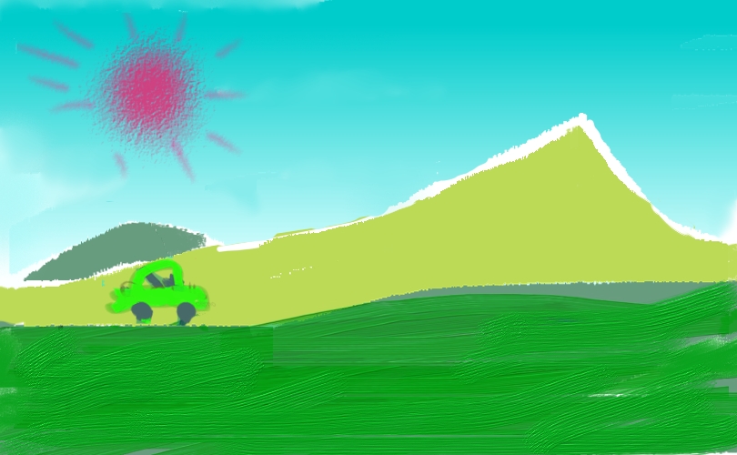 cmpr001's tweet image. 車と山の絵　描きました。