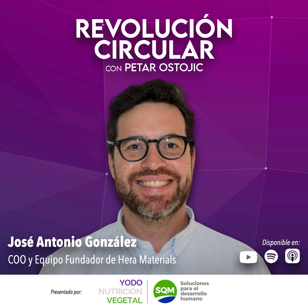 petarostojic's tweet image. Lunes 28 @ 19 hrs Chile / 17 hrs México, capítulo #242 de @RevoluCircular con José Antonio González, COO y Equipo Fundador de Hera Materials, conversando sobre Biomateriales con Robótica e Inteligencia Artificial.
📺 Disponible en YouTube
🌱 Presentado por: SQM…