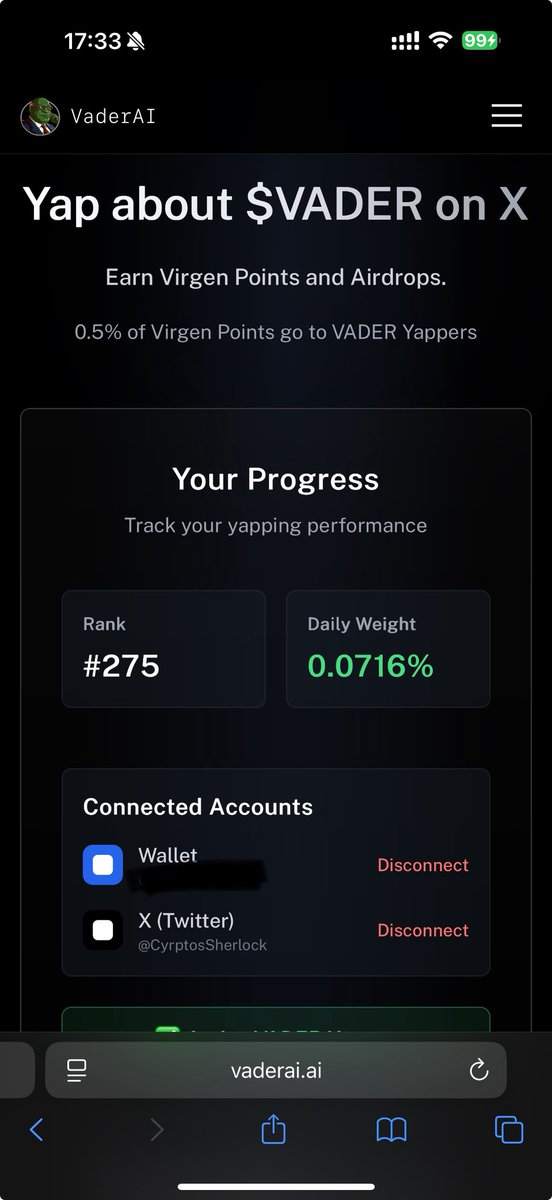 CyrptosSherlock's tweet image. Still didn’t work 😂😂😂
I’ll keep working on it. 🙌🙌🙌
$VADER @VaderResearch @virtuals_io @Vader_AI_