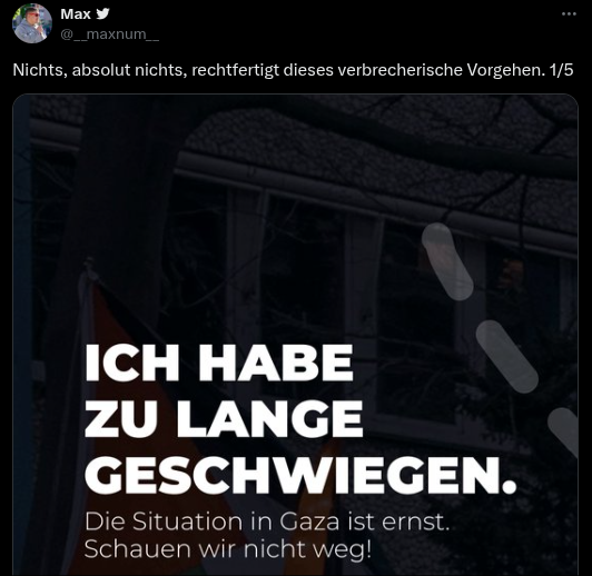 Mr_Endon's tweet image. Dieser "linke" Max hat mich geblockt, ohne dass ich je mit ihm interagiert hätte, wahrscheinlich einfach nur, weil ich eine Palästina-Flagge im Profilnamen habe und ich in seinen Augen deswegen automatisch Antisemit bin.