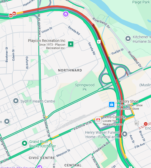 Collision on Hwy 85 Northbound after Lancaster St W approaching Bridgeport. Delays in the area stretch to past Victoria St North