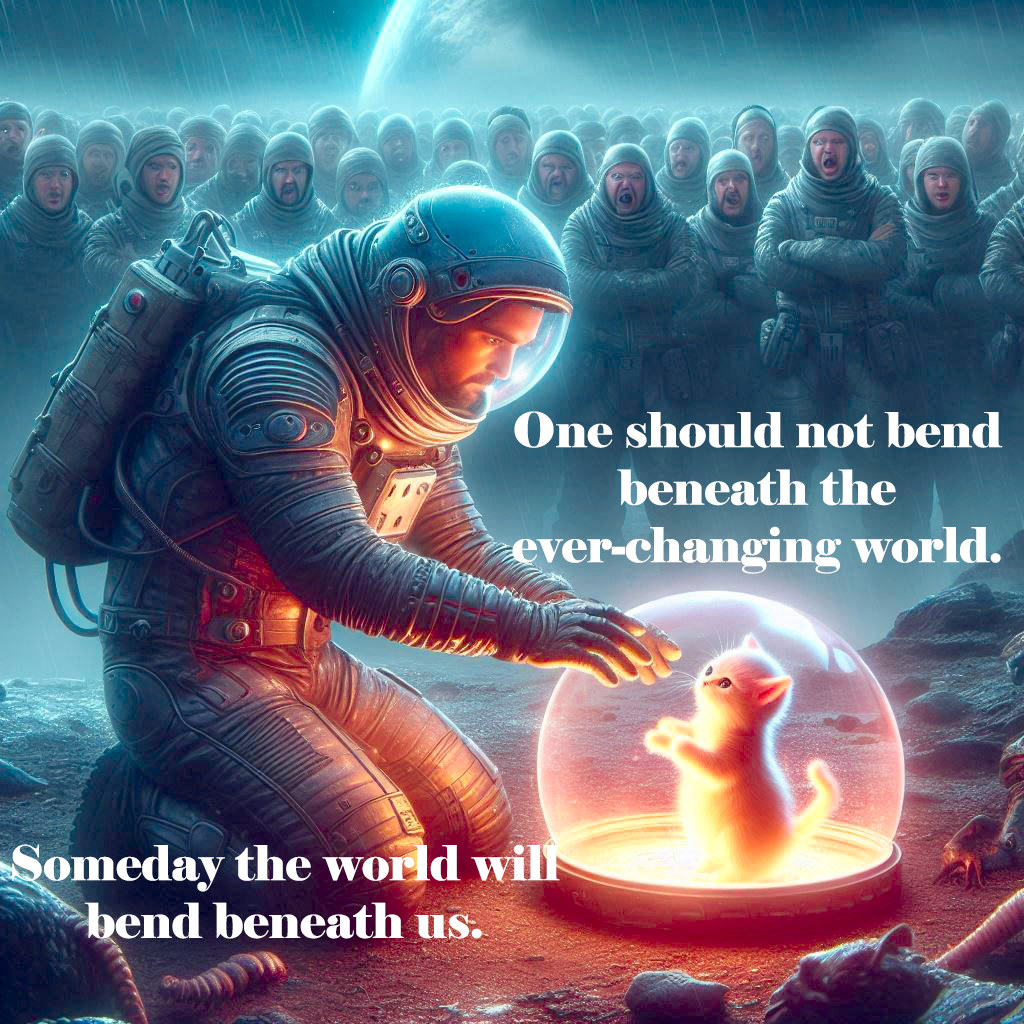 Are you ready to defend your creativity despite the hate and ever-changing trends?
"One should not bend beneath the ever-changing world.  Someday the world will bend beneath us."
Andrey Makarevich

#CreativityMatters #CatLovers #SciFiArt #MemeLovers #FantasyCommunity