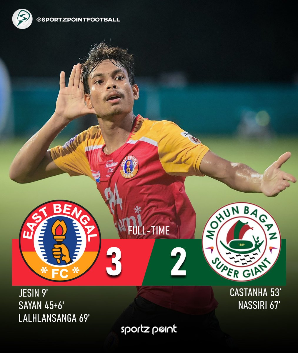 𝐁𝐫𝐚𝐠𝐠𝐢𝐧𝐠 𝐑𝐢𝐠𝐡𝐭𝐬 𝐅𝐨𝐫 𝐄𝐚𝐬𝐭 𝐁𝐞𝐧𝐠𝐚𝐥 ❤️💛

East Bengal FC won the first Kolkata Derby of the season with a close 3-2 win over the arch-rival Mohun Bagan SG in Kalyani. 

#JoyEastBengal #KolkataDerby #MohunBagan #CFL
